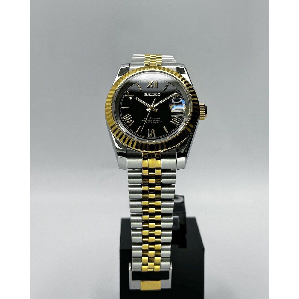 Custom Seiko Mod • 2-Tone Black Gold Roman DateJust • 39mm